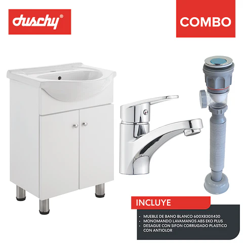 Combo mueble baño blanco 600x830x430 eko plus sifon plus