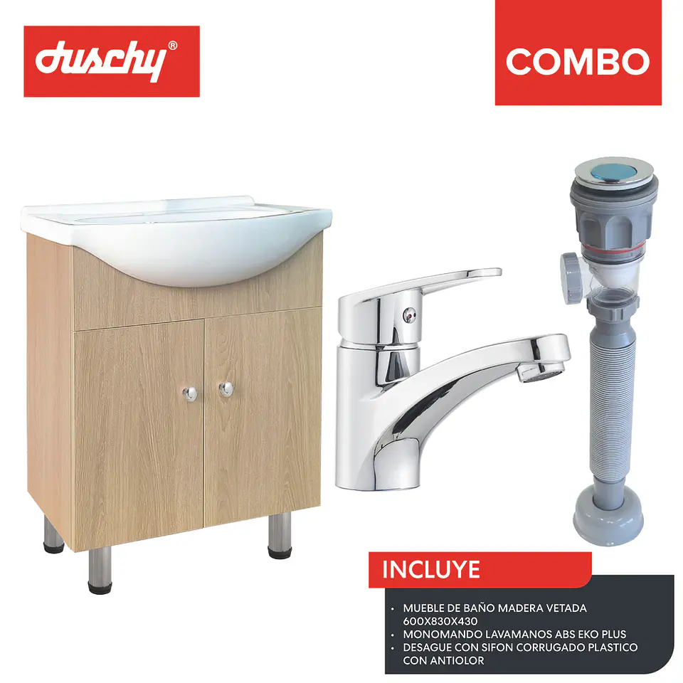 Combo mueble baño madera vetada 600x800x430 eko plus 1