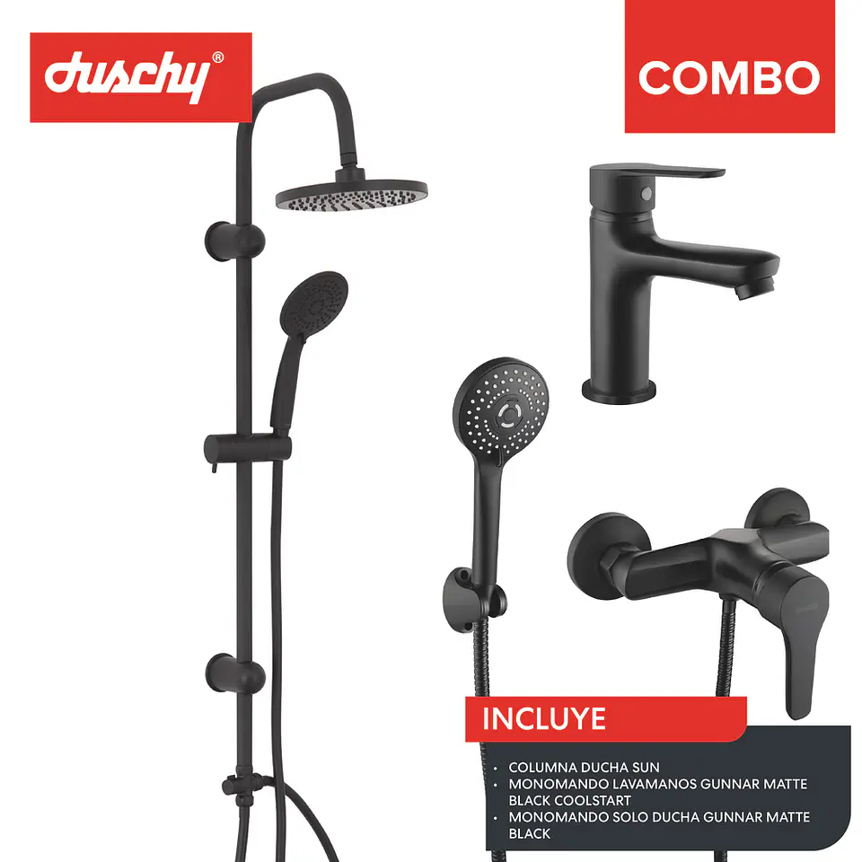 Combo columna Sun + grifería ducha y baño gunnar matte black 1
