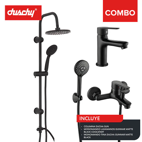 Combo columna Sun + grifería ducha y baño gunnar matte black