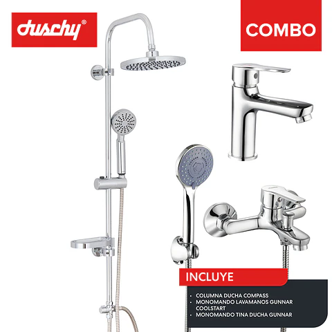 Combo columna Compass + grifería tina y baño gunnar
