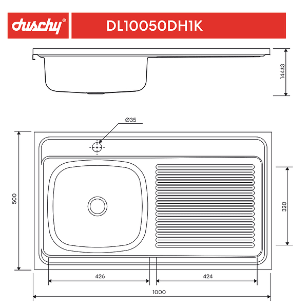 Lavaplato Sobreponer Monomando 1000X500 Derecho con rebalse 3