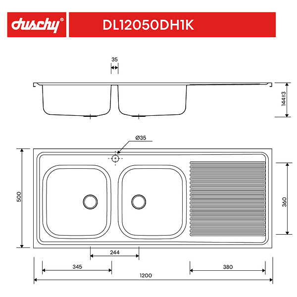 Lavaplato Sobreponer Monomando 1200X500 Derecho con rebalse 3