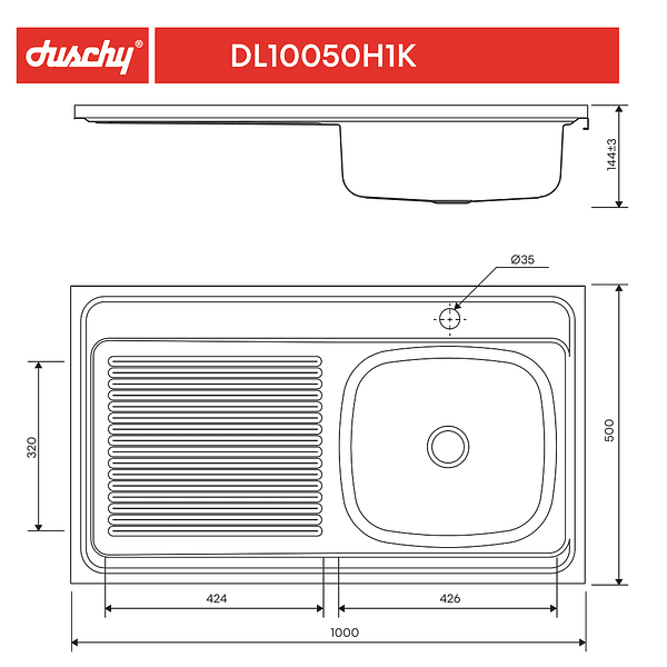 Lavaplato Sobreponer Monomando 1000X500 Izquierdo con rebalse 3