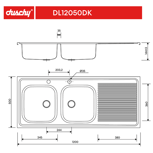 Lavaplato Sobreponer Combinacion 1200X500 Derecho con rebalse 3