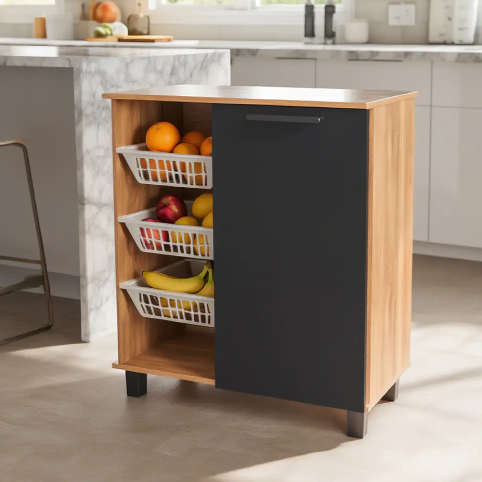 Mueble multi uso con frutero y 1 puerta 68x77x38 cm Gris Fika 2