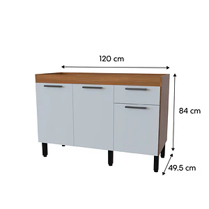 Mueble base sin cubierta 3 puertas 1 cajon 120x84x49.5 cm blanco Fika