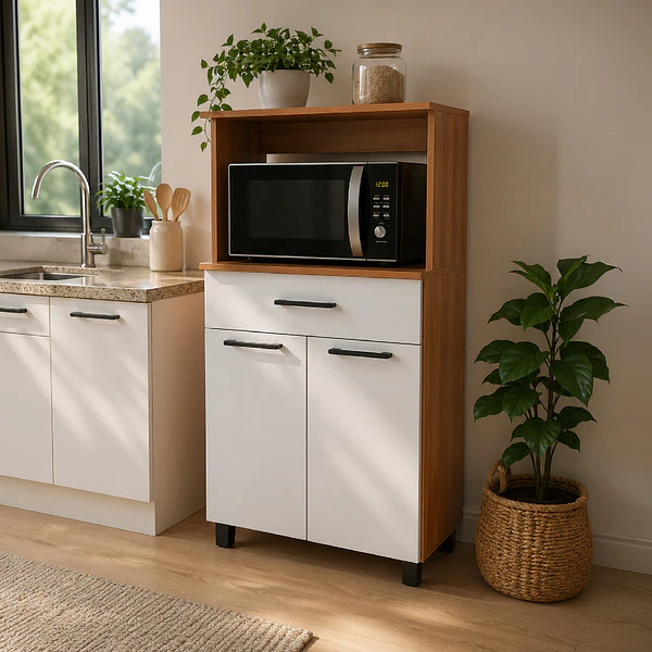 Mueble Multiuso 2 puertas 1 cajón 68x118.5x38 cm para Microondas blanco Fika 3