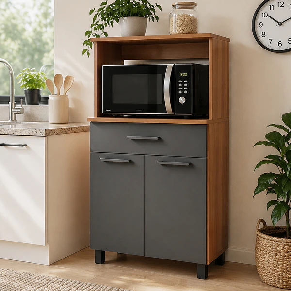 Mueble Multiuso 2 puertas 1 cajón 68x118.5x38 cm para Microondas Gris Fika 3