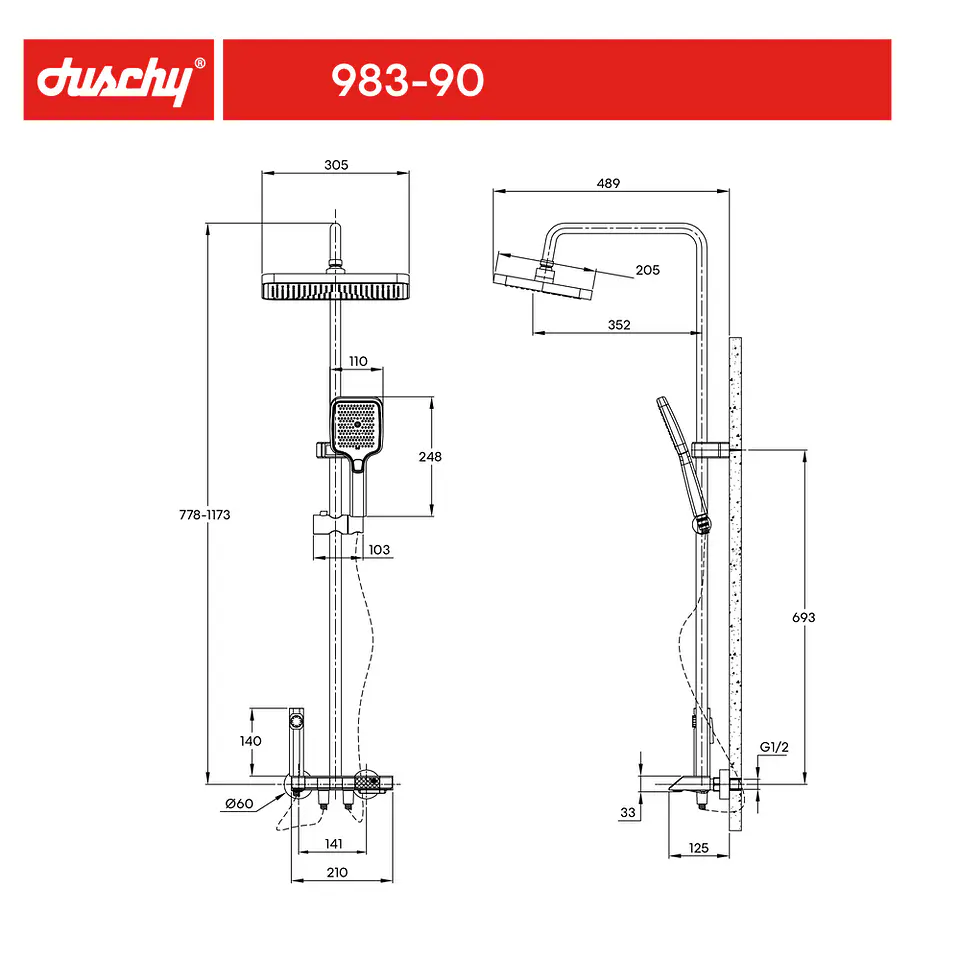 Columna de Ducha Lank con 4 funciones Gun Metal 6
