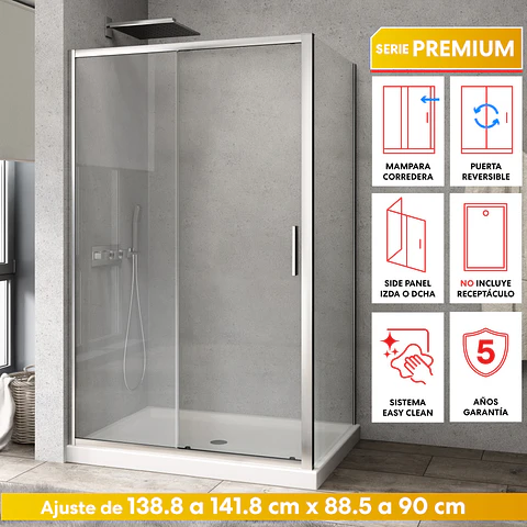 Set Mampara Corredera para cierre esquina 140x90x190 cm 6 mm espesor