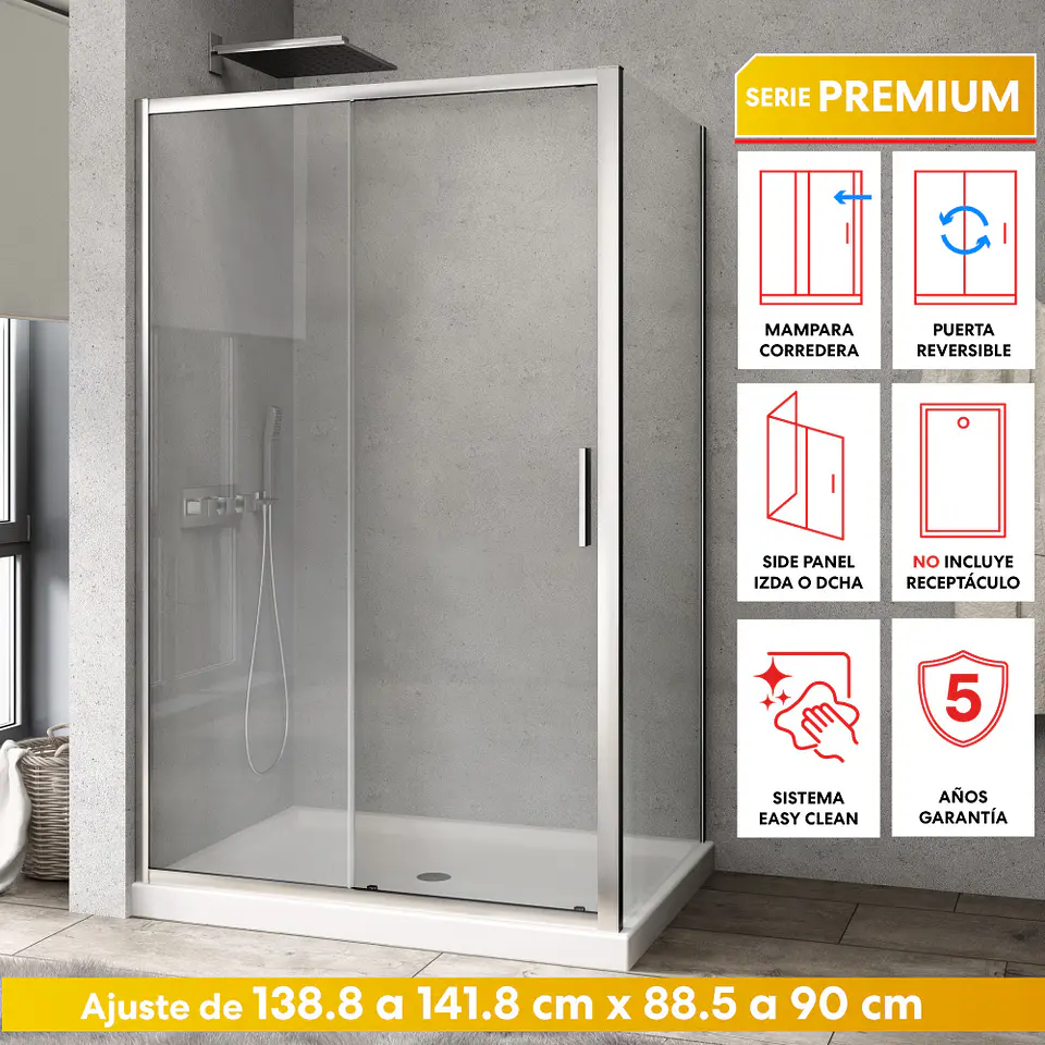 Set Mampara Corredera para cierre esquina 140x90x190 cm 6 mm espesor 1