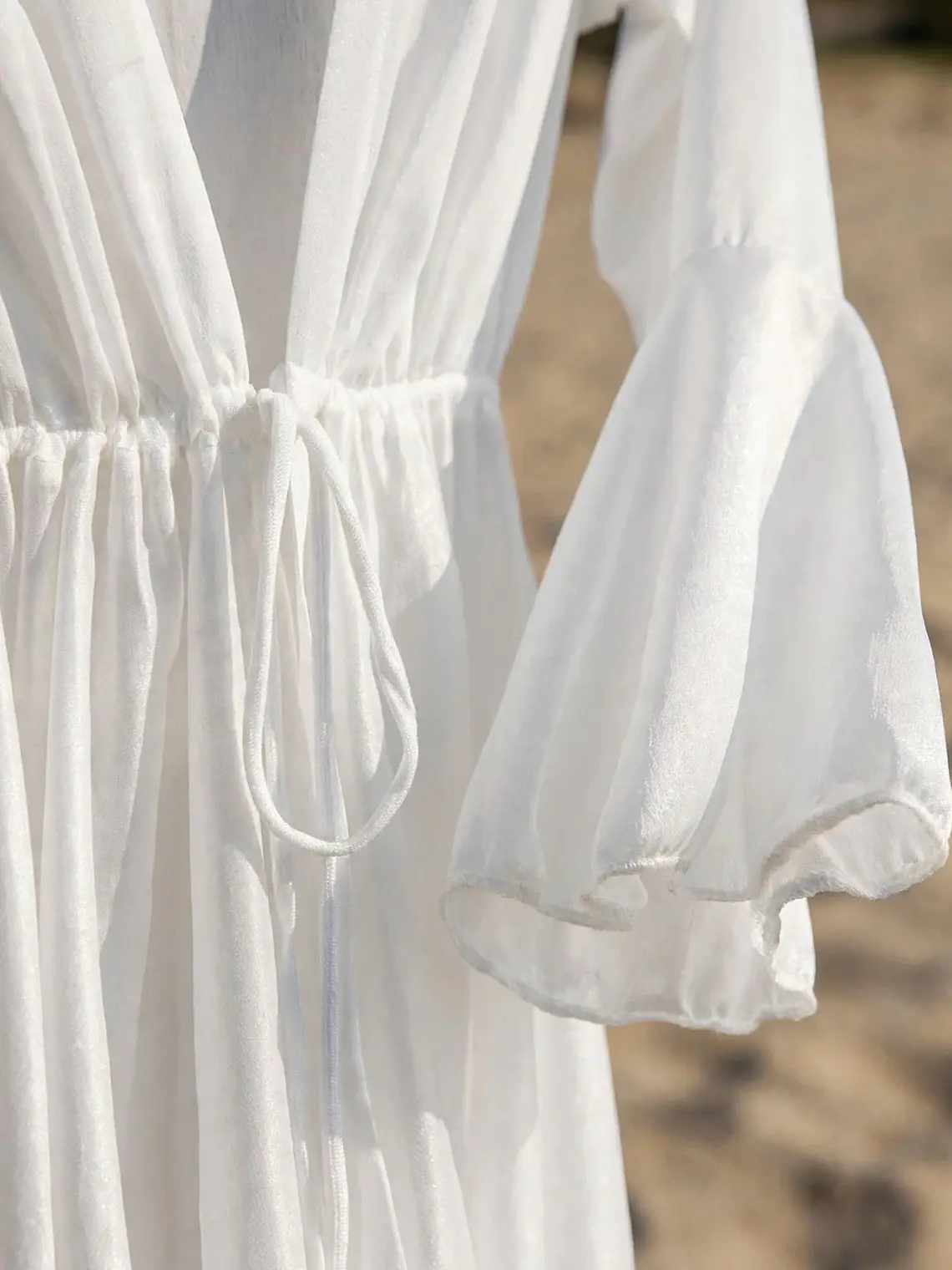 Tapado Playero Tulum Blanco - Manga Campana 4