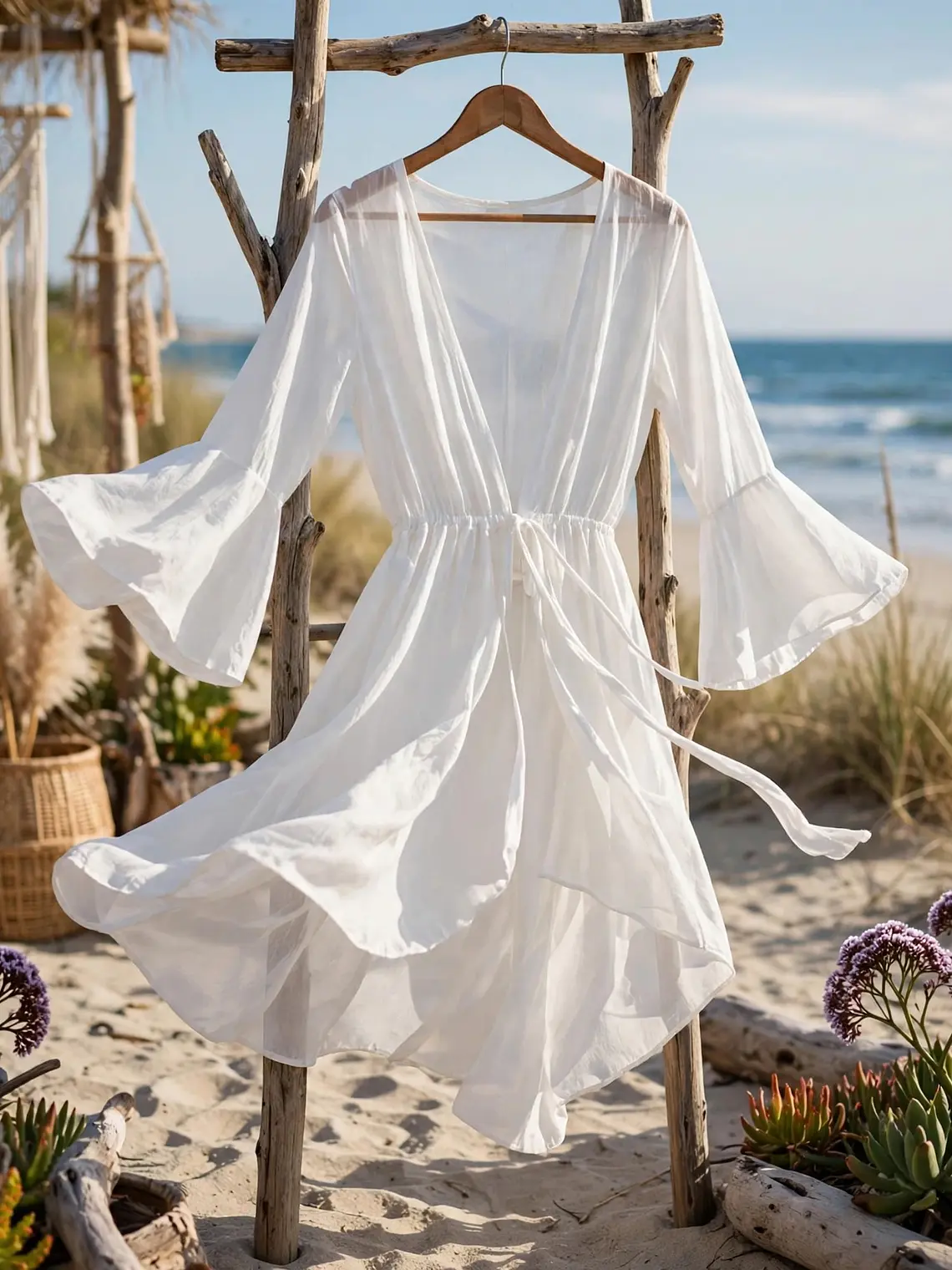 Tapado Playero Tulum Blanco - Manga Campana 5