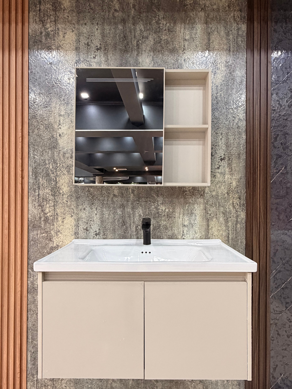 Mueble Vanitorio Con Espejo Led 80cm Caqui       2