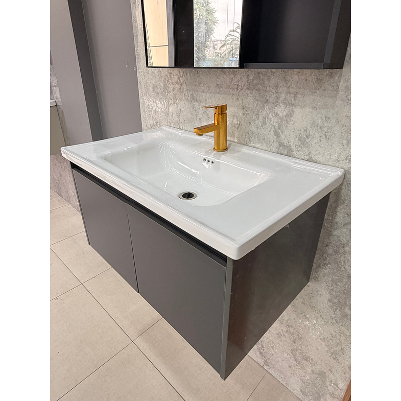 Vanitorio Flotante Completo 80 cm Botiquín y Espejo Led Gris Oscuro 5