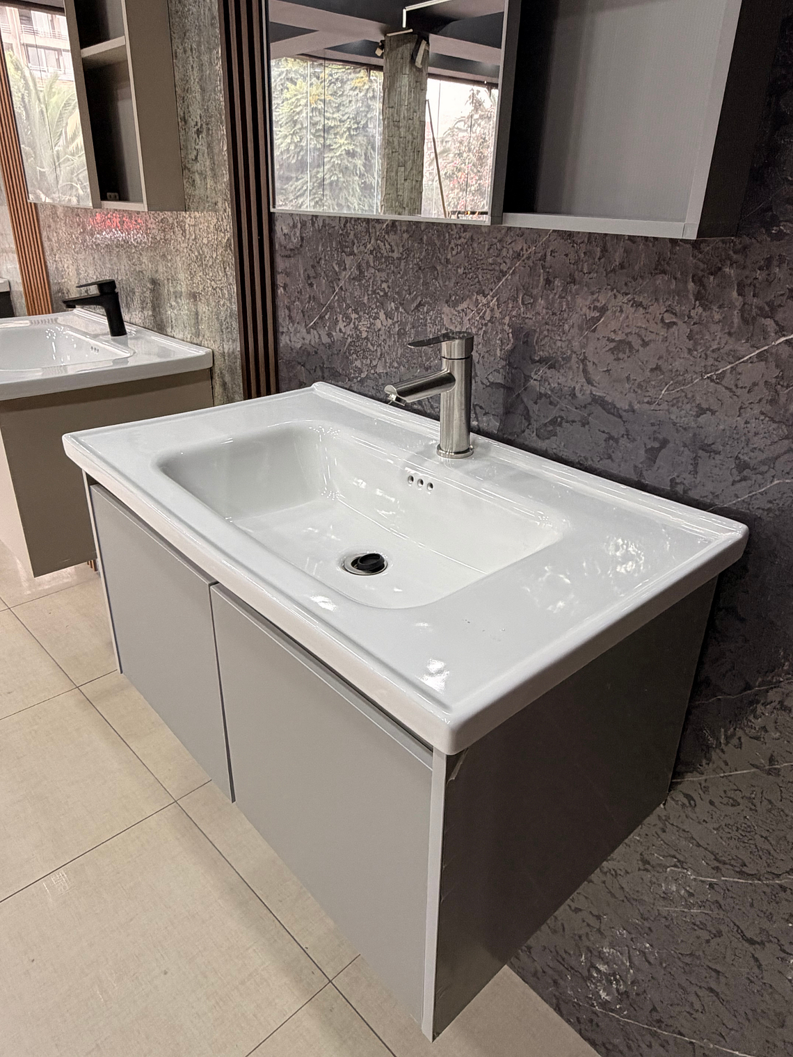 Mueble Vanitorio Con Espejo Led 60cm Gris Claro  5