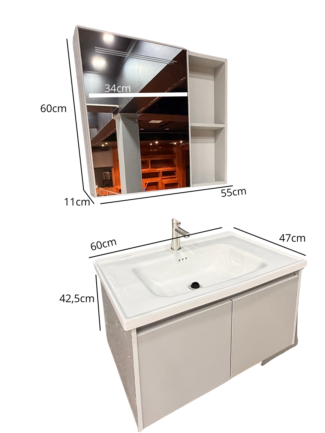 Mueble Vanitorio Con Espejo Led 60cm Gris Claro  3