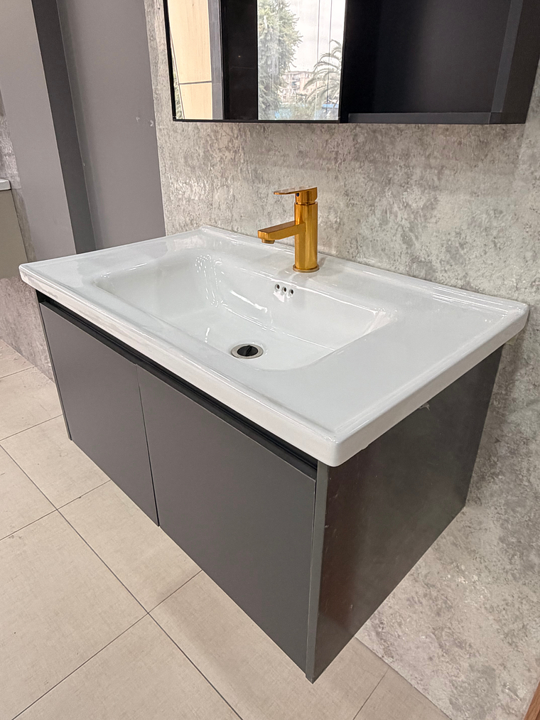 Mueble Vanitorio Con Espejo Led 60cm Gris Oscuro 5