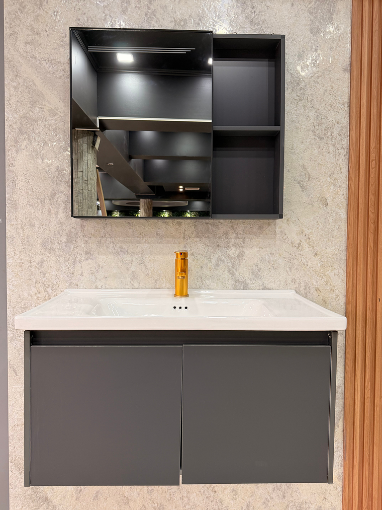 Mueble Vanitorio Con Espejo Led 60cm Gris Oscuro 2