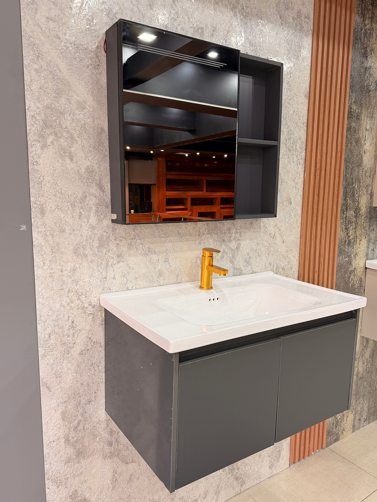 Mueble Vanitorio Con Espejo Led 60cm Gris Oscuro 4