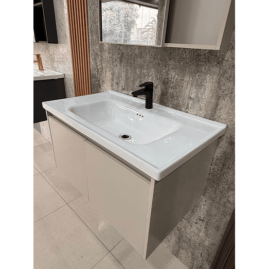 Vanitorio Flotante Completo 60 cm Botiquín y Espejo Led Caqui 5