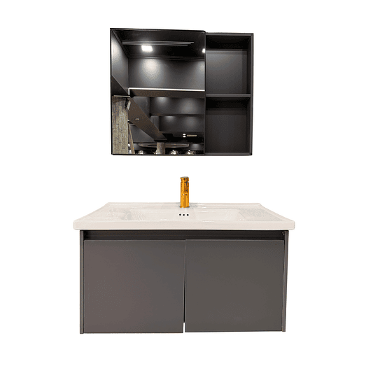 Vanitorio Flotante Completo 60cm Botiquin y Espejo Led Gris Oscuro 1