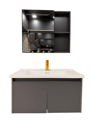 Mueble Vanitorio Con Espejo Led 60cm Gris Oscuro