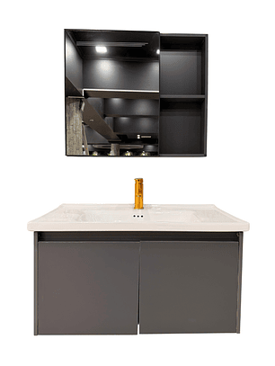 Mueble Vanitorio Con Espejo Led 80cm Gris Oscuro