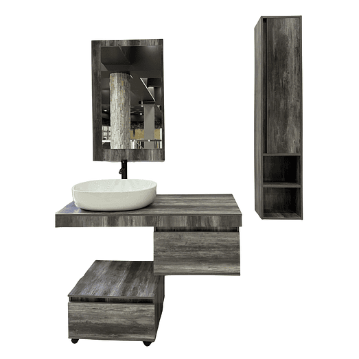 Mueble Vanitorio Flotante+ Estante + Mueble + Espejo y Lavamanos 1