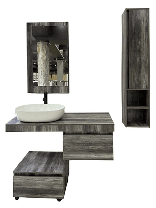Mueble Vanitorio Flotante+ Estante + Mueble + Espejo y Lavamanos