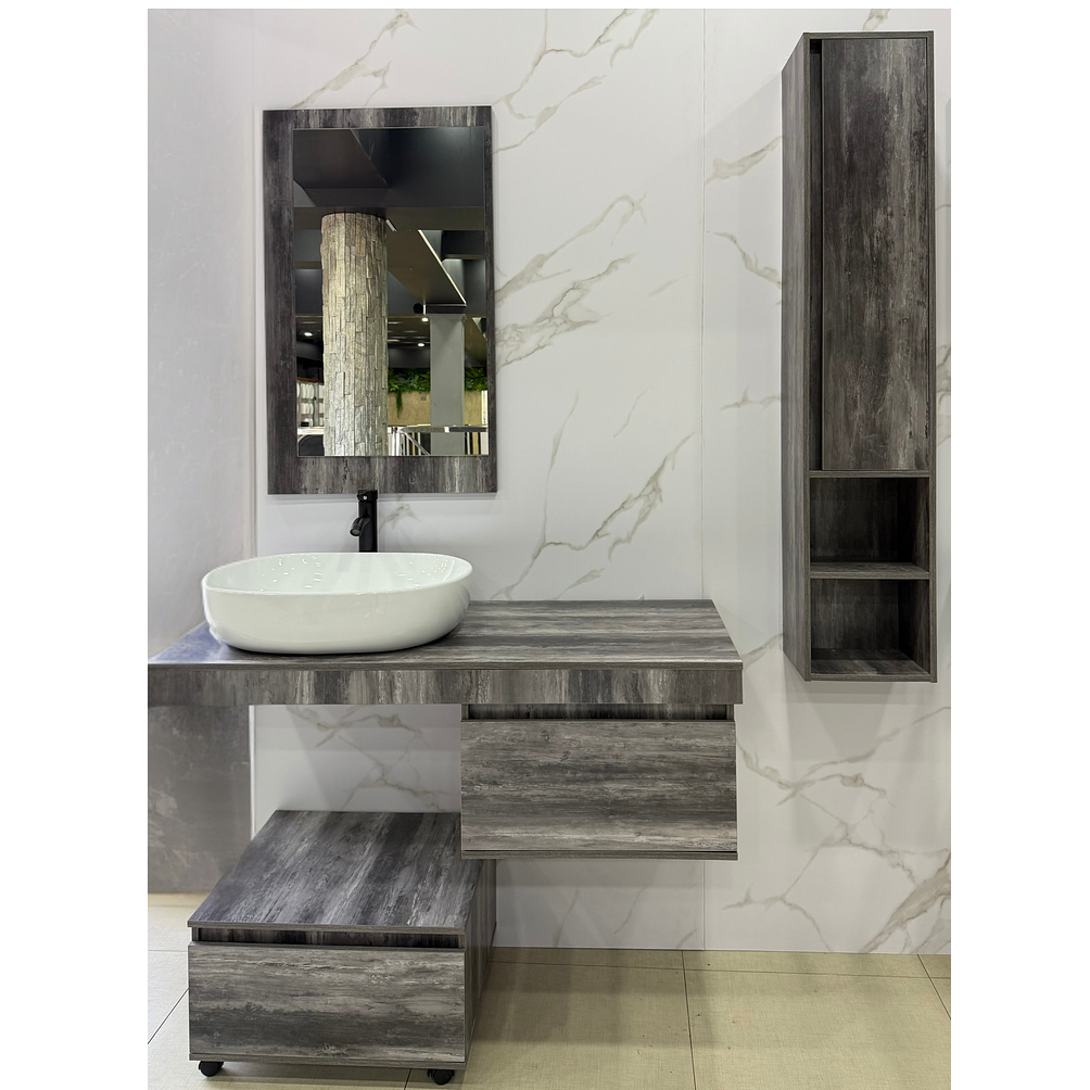 Mueble Vanitorio Flotante Completo Con Espejo, Estante y Mueble Auxiliar 2