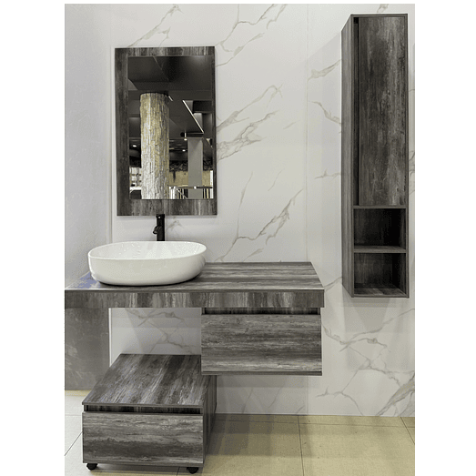 Mueble Vanitorio Flotante+ Estante + Mueble + Espejo y Lavamanos 2