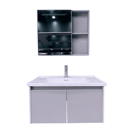 Vanitorio Flotante Completo 60 cm Botiquín y Espejo Led Gris Claro 1