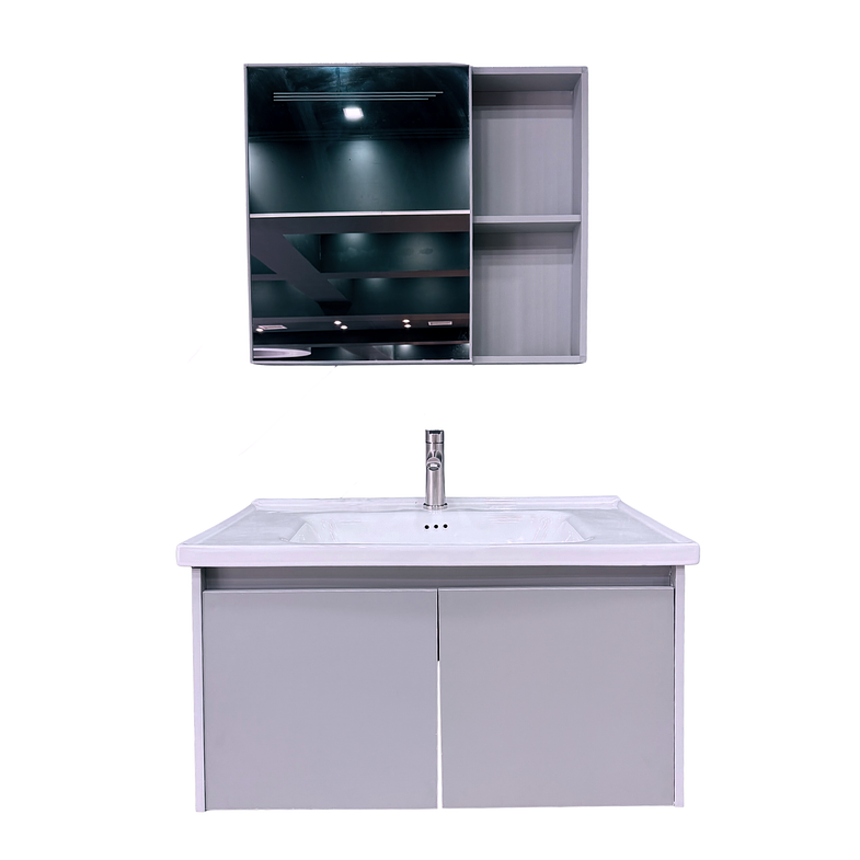 Vanitorio Flotante Completo 60 cm Botiquín y Espejo Led Gris Claro 1