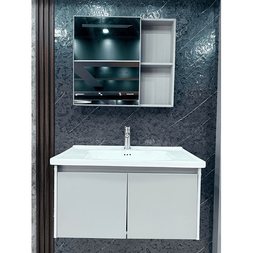 Vanitorio Flotante Completo 60 cm Botiquín y Espejo Led Gris Claro 2