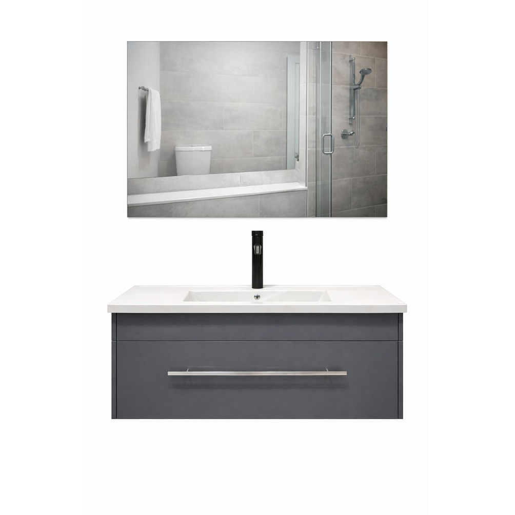 Mueble Vanitorio Flotante Con Espejo Gris 1