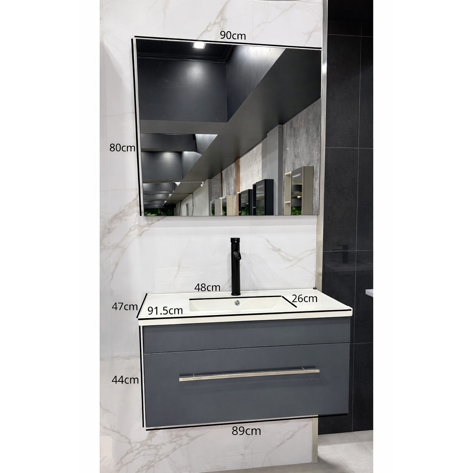 Mueble Vanitorio Flotante Con Espejo Gris 4