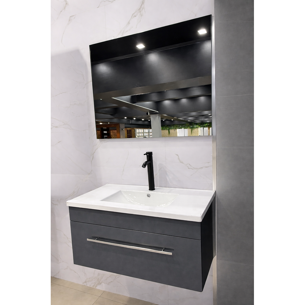 Mueble Vanitorio Flotante Con Espejo Gris 5