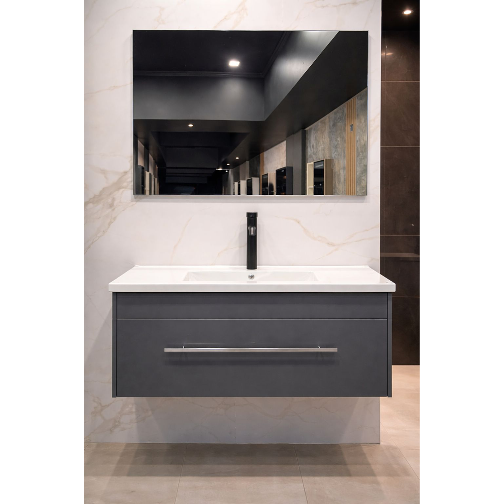 Mueble Vanitorio Flotante Con Espejo Gris 2