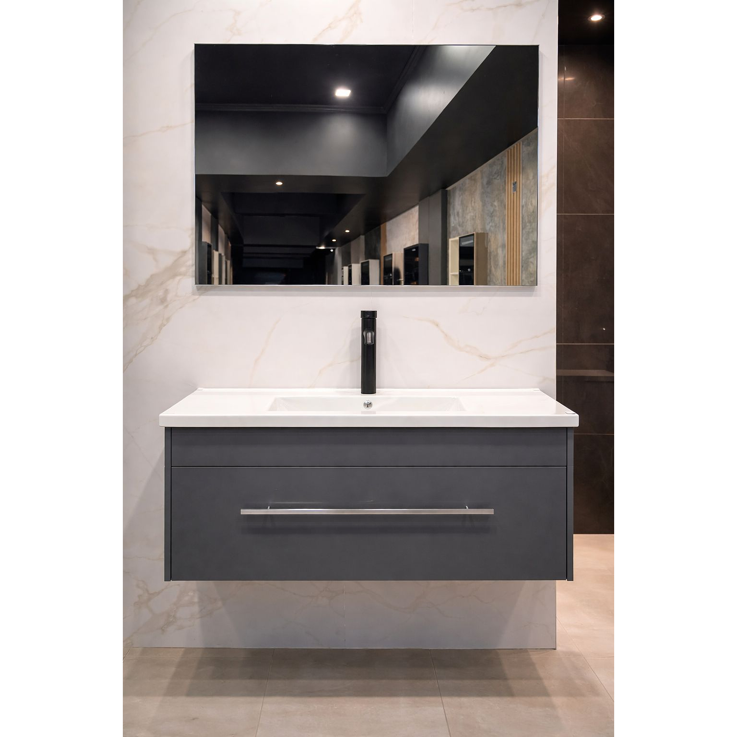 Mueble Vanitorio Flotante Con Espejo Gris 2