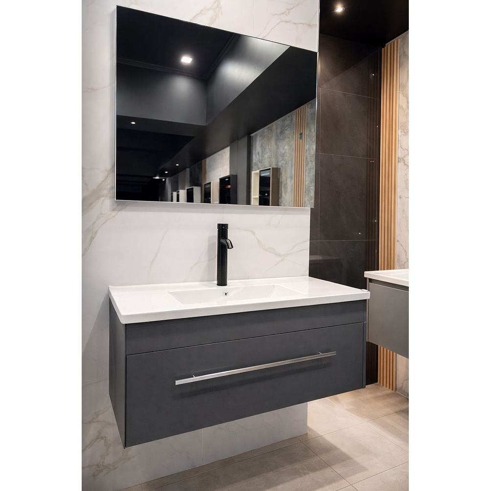 Mueble Vanitorio Flotante Con Espejo Gris 6