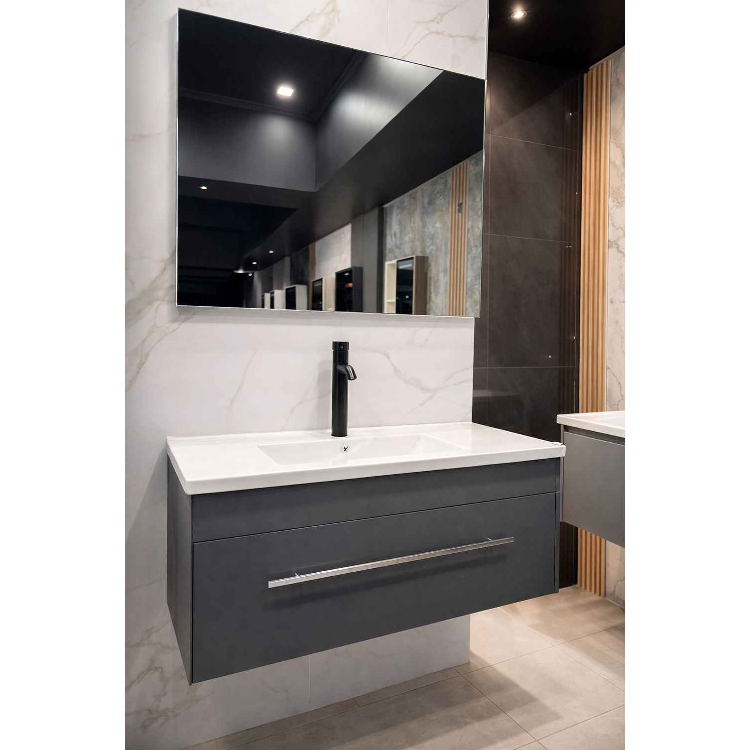 Mueble Vanitorio Flotante Con Espejo Gris 6