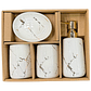 Set Accesorios de Baño 4 Piezas Cerámica Blanco Marmoleado – Dispensador y Porta Cepillos - Miniatura 3