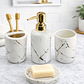 Set Accesorios de Baño 4 Piezas Cerámica Blanco Marmoleado – Dispensador y Porta Cepillos - Miniatura 2