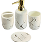 Set Accesorios de Baño 4 Piezas Cerámica Blanco Marmoleado – Dispensador y Porta Cepillos - Miniatura 1