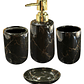 Set Accesorios de Baño 4 Piezas Cerámica Negro Marmoleado – Dispensador y Porta Cepillos - Miniatura 1
