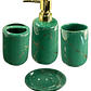  Set Accesorios De Baño 4 Piezas Cerámica Verde Marmoleado 400ML - Miniatura 1