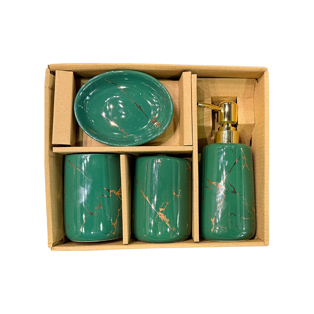  Set Accesorios De Baño 4 Piezas Cerámica Verde Marmoleado 400ML 3