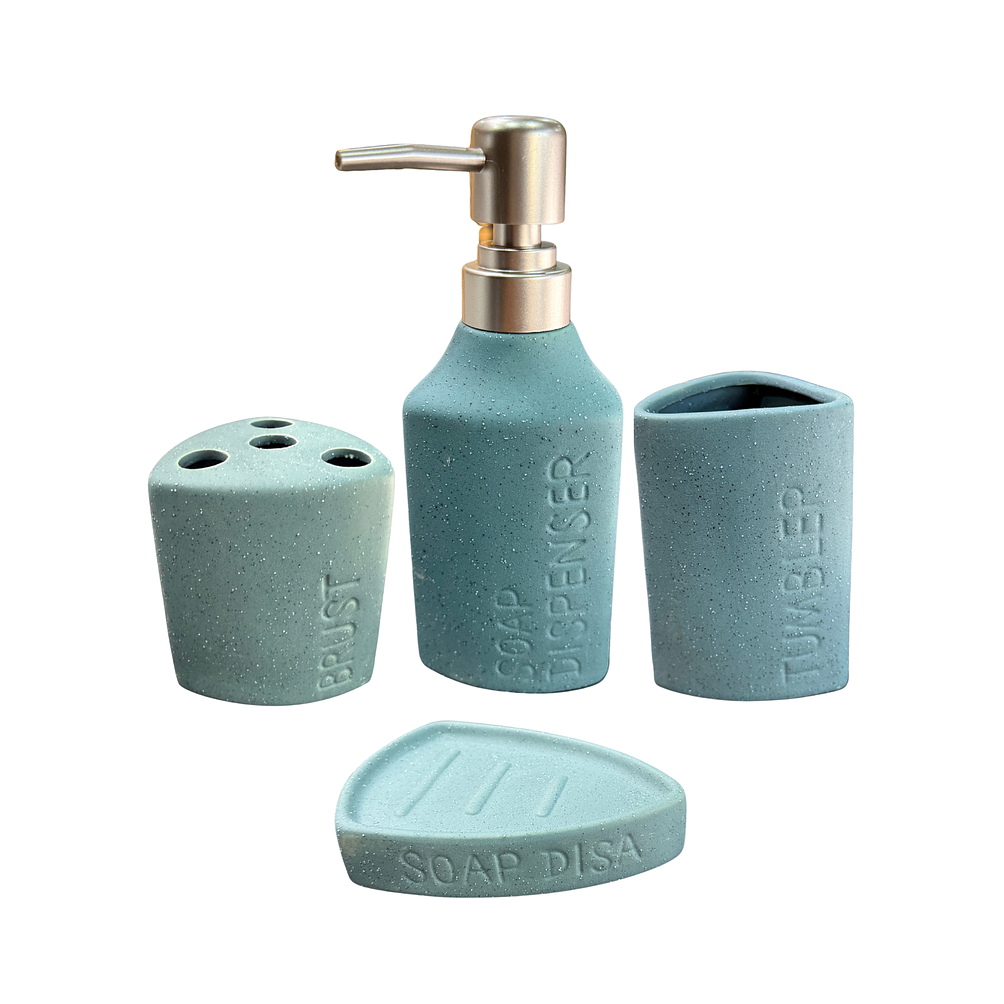 Set Accesorios de Baño 4 Piezas Cerámica Turquesa – Dispensador y Porta Cepillos 1